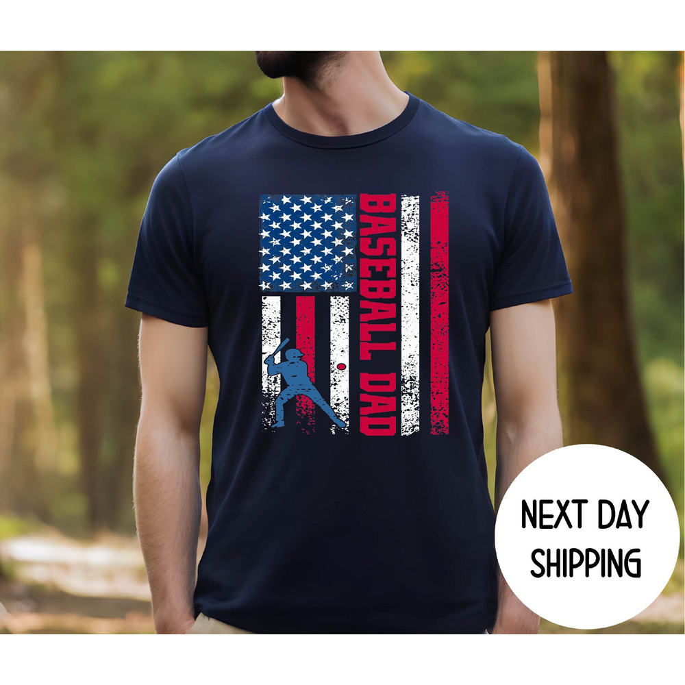 Baseball Dad Shirt, American Flag Dad Baseball Tee, Sports Dad Shirt, Baseball Shirt for Him, Father Baseball Gift.jpg