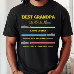 custom grandkids name with lightsaber best grandpa ever comfort colors shirt, personalized star wars fathers day