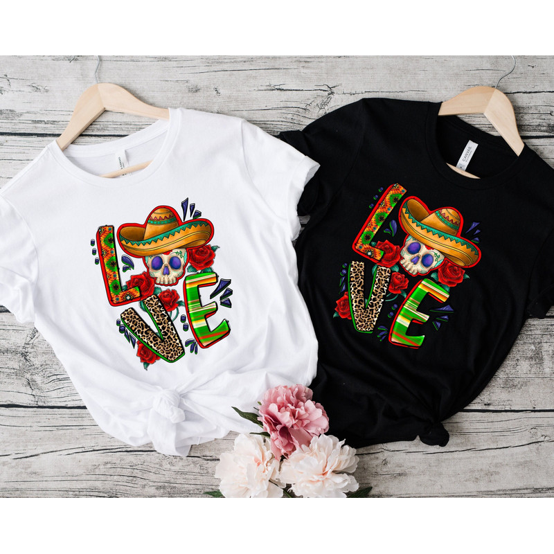 Cinco De Mayo Love Skeleton Shirt, Mexican Skull with Flowers Shirt, C.jpg