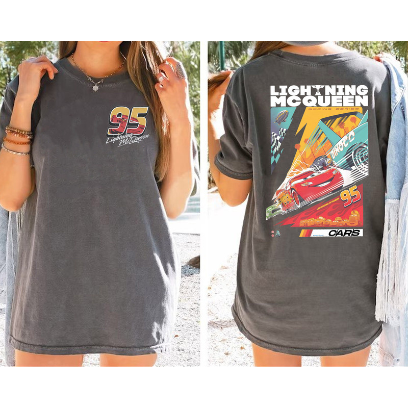 Two sided Retro Lightning Mcqueen Comfort Colors Shirt, Rusteze cars S.jpg