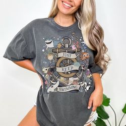 vintage disney finding nemo characters comfort shirt, just keep swimmi