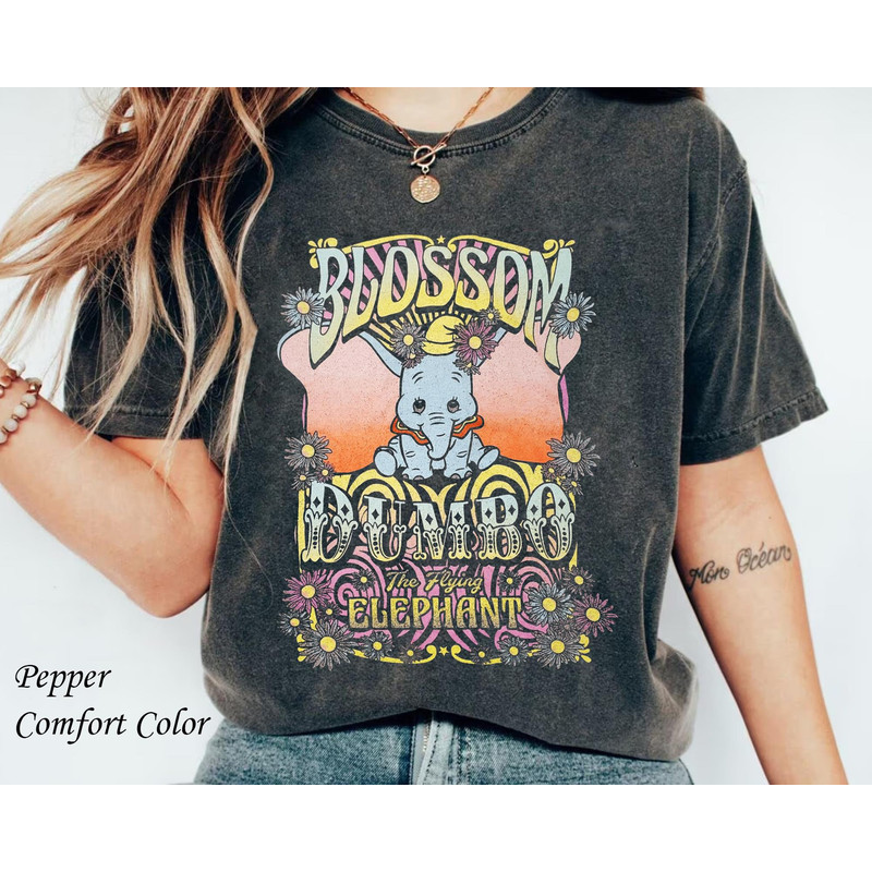 Retro 70s Dumbo Blossom The Flying Elephant Comfort Colors Shirt, Dumb.jpg