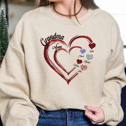 custom mom grandma sweatshirt, grandkids name sweater, grandma heart shirt