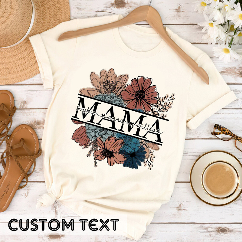 Floral Mama T-Shirt, Custom Mom Shirt With Kids Names, Gift For Mom, Mothers Day Gift, Mothers Day Shirt, Vintage Mama.jpg