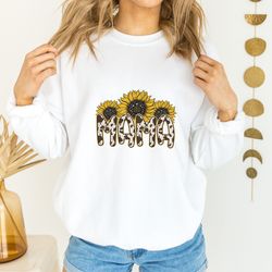 mama mini sunflowers sweatshirt, mama mini flowers hoodie, new mom top, leopard design top, happy mothers day sweater
