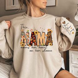 personalized mama sweatshirt, customized mama with kids name on sleeve