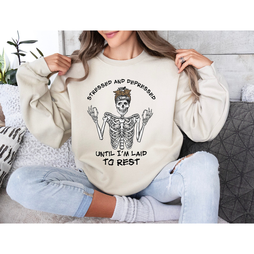 Stressed and Depressed Sweatshirt, Gothic Mama Crewneck, Mom Life Sweatshirt, Motherhood Sweater, Funny Mom Sweatshirt.jpg