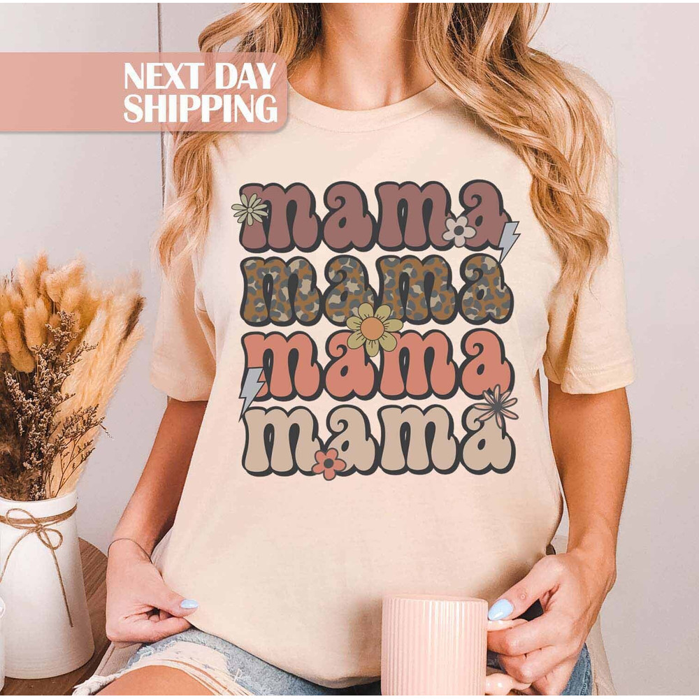 Leopard Mom Shirt, Boho Mom Shirt, Mama Mama Mama Tee, Retro Mom Shirt Gift.jpg