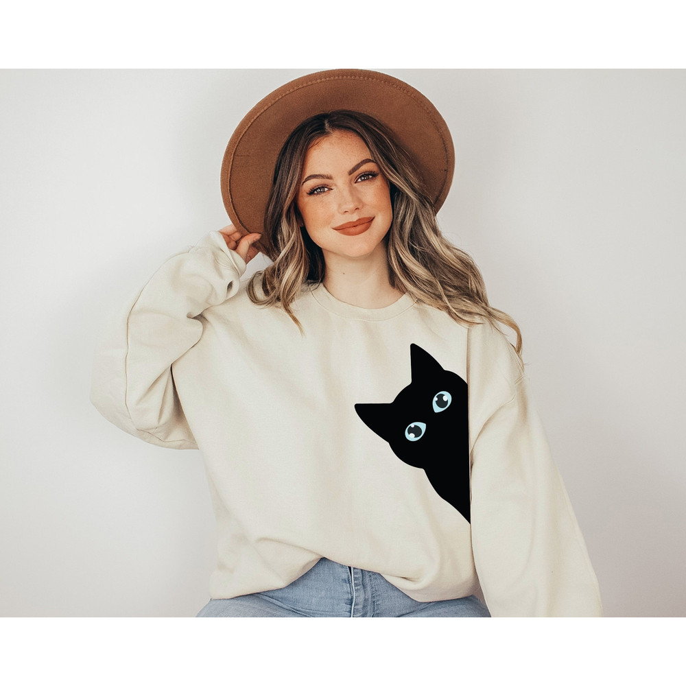Black Cat Sweatshirt, Cat Lover Sweatshirt, Cat Lover Gift, Cats Hiding.jpg