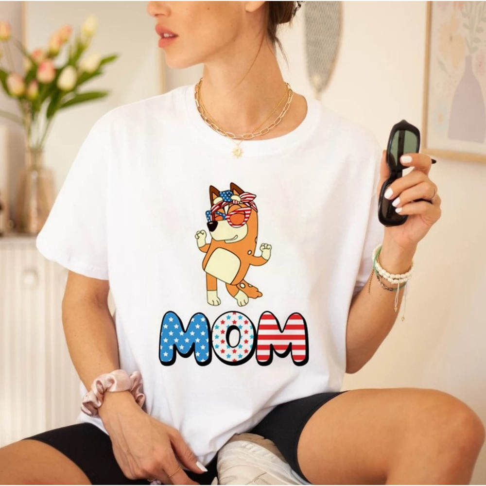 Bluey Mom Ameican Flag Happy Mothers Day Unisex Tshirt, Bluey Mom Shir.jpg