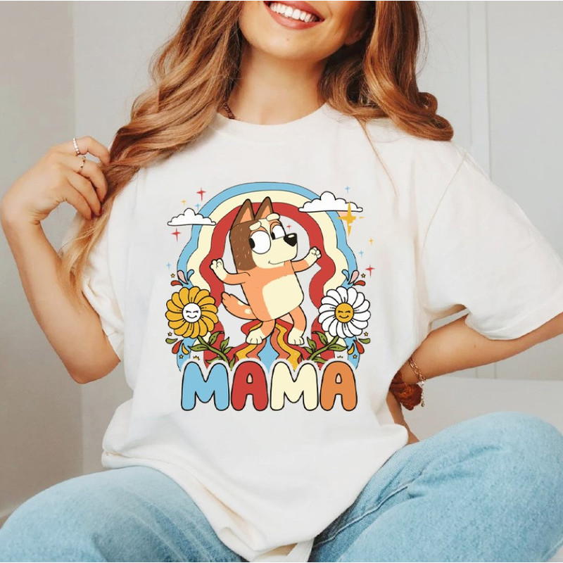 Bluey Mom Mama Floral Vintage Happy Mothers Day Unisex Tshirt, Bluey M.jpg
