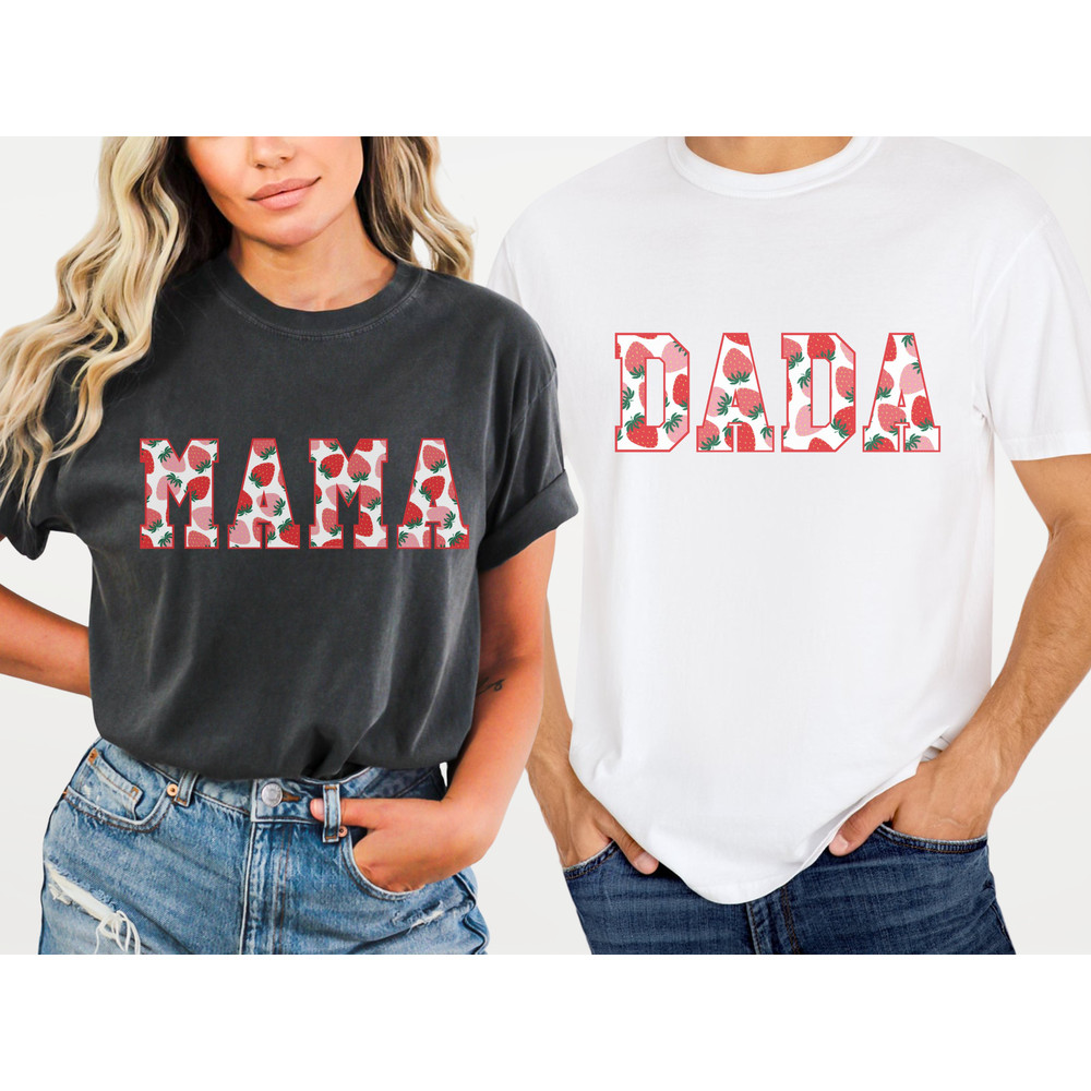 Berry First Birthday Shirt, Matching Strawberry MAMA & DADA Comfort Co.jpg