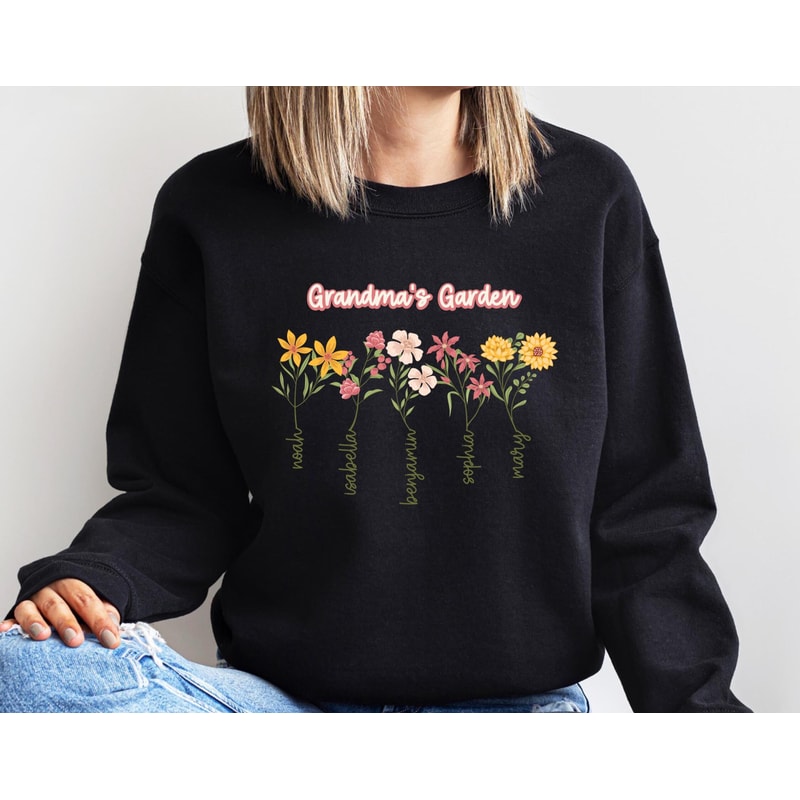 Custom Birth Flower Grandma Sweatshirt With Kids Names, Grandmas Garden Sweater, Mothers Day Gift, Personalized Grandma.jpg