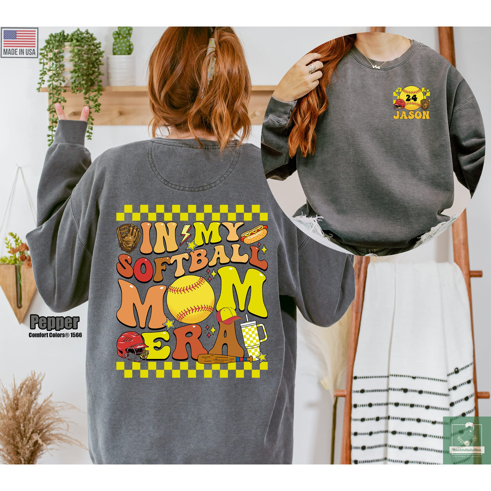 Custom Softball Mom Comfort Colors Sweatshirt, In My Softball Mom Era.jpg
