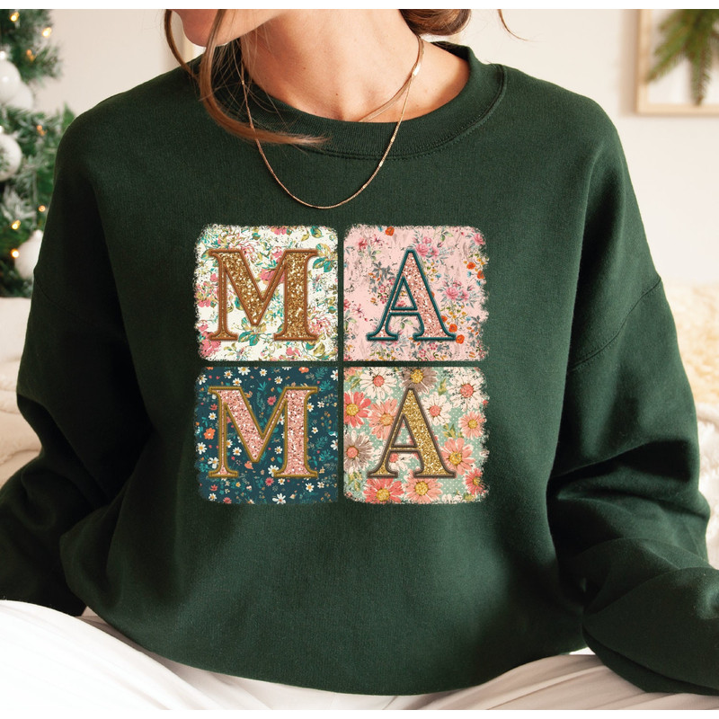 Floral Mama T-Shirt With Embroidery Look, Mama Sweatshirt, Floral Mom.jpg