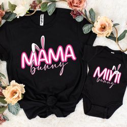 mama and mini easter bunny shirt, mama bunny tshirt, mama and mini outfit, easter mama mini tees, mommy and me easter