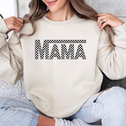 mama checkered sweatshirt, cool mom sweater, mothers day gift, new mom sweatshirt, best mama sweater, trendy mama sweat,