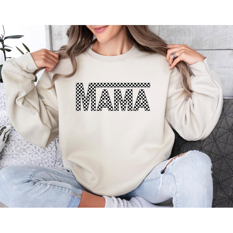 Mama Checkered Sweatshirt, Cool Mom Sweater, Mothers Day Gift, New Mom Sweatshirt, Best Mama Sweater, Trendy Mama Sweat,.jpg