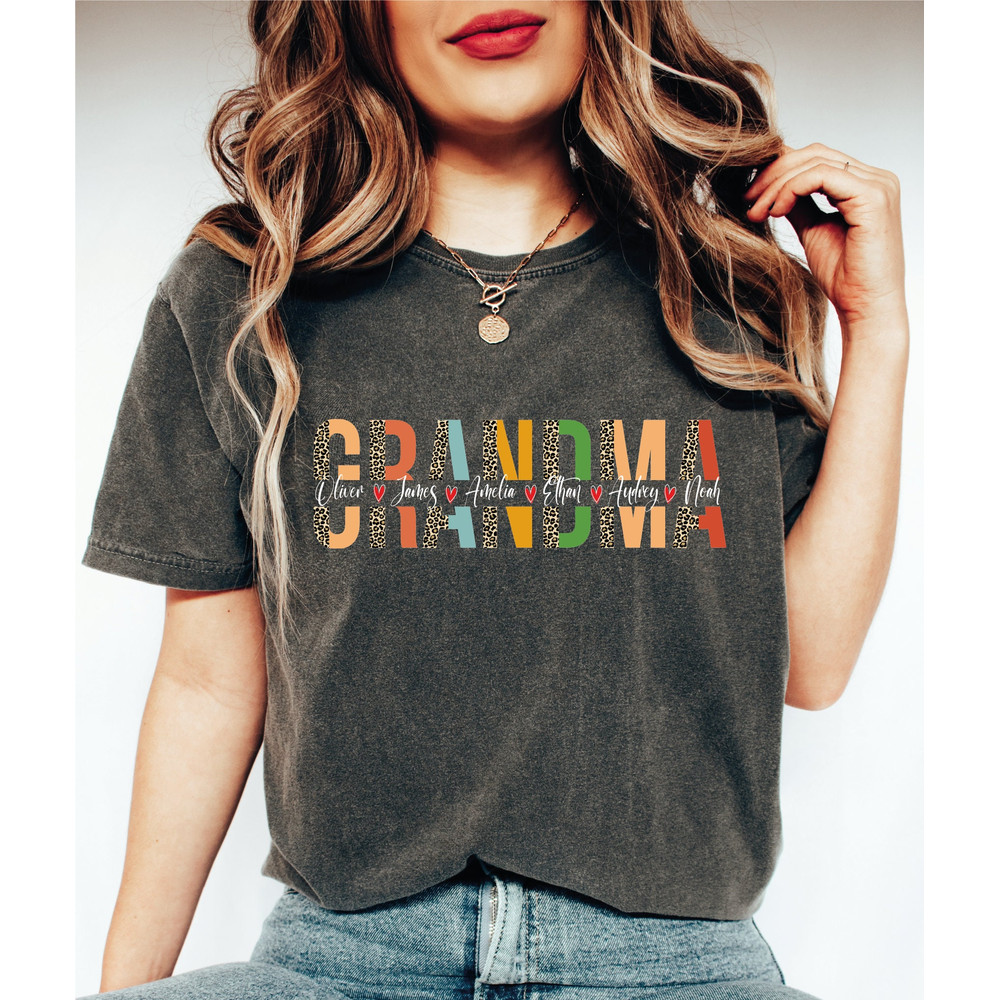 Personalized Comfort Colors Grandma Shirt With Kids Names, Leopard Gra.jpg