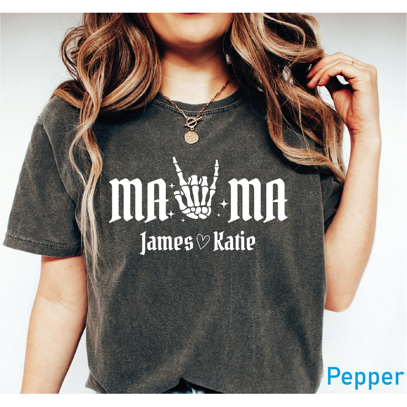 Personalized Comfort Colors Mama Shirt With Kids Names, Skeleton Mama.jpg