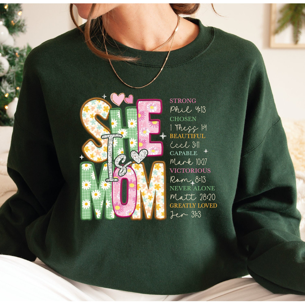 She Is Mom Sweatshirt, Cute Retro Mom Tee, Bible Verse Shirt, Christia.jpg