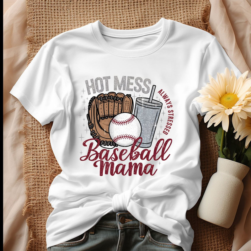 Hot Mess Always Stressed Baseball Mama Shirt Tshirt.jpg