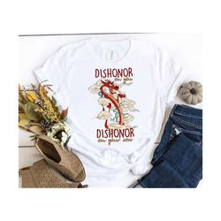 retro disney mushu dragon dishonor on your cow shirt disney mulan movie tshirt disneyland family matching tee wdw, disne