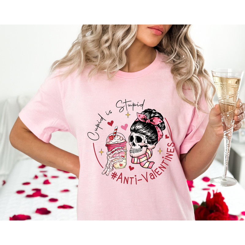 Cupid is Stupid Anti-Valentine Shirt, Skeleton Valentines Day Hoodie, Funny Cupid is Stupid, Anti-Valentines Gift, Gift for Singles.jpg
