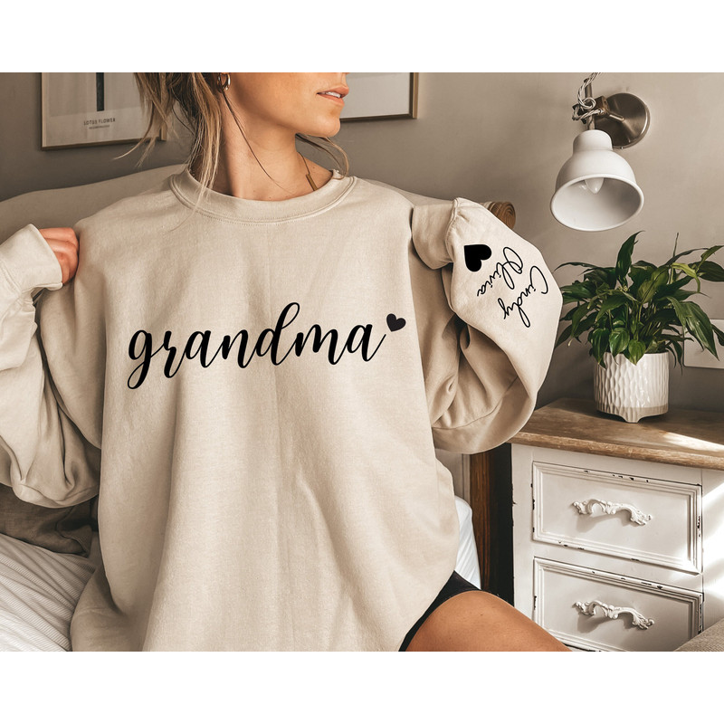 Personalized Grandma Sweatshirt with Kids Names on Sleeve, Personalized Grandma Hoodie, Grandma Gift from Grandkids, Grandma Gift.jpg