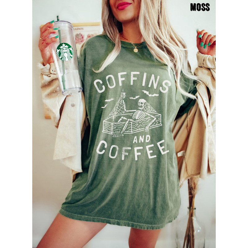Coffins And Coffee Skeleton Oversized Shirt, Skeleton Shirt, Halloween Skeleton Shirt.jpg