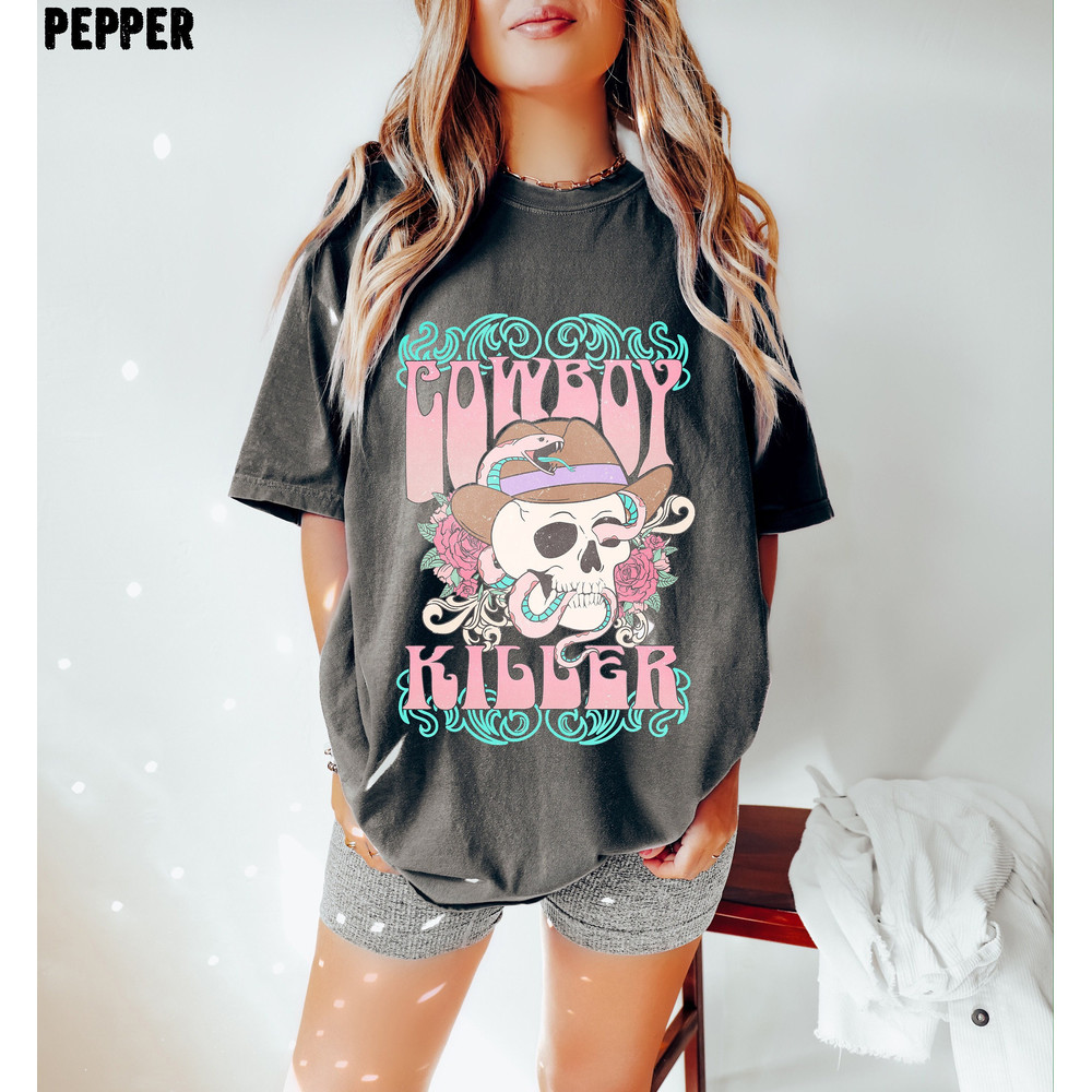 Cowboy Killer Skeleton Oversized Vintage T Shirt, Cowboy Skeleton Shirt, Comfort Colors Tee.jpg