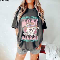 cowboy killer skeleton oversized vintage t shirt, cowboy skeleton shirt, comfort colors tee
