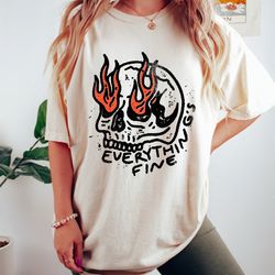 everything is fine skeleton oversized vintage t-shirt, comfort colors shirt, funny skeleton shirt 1