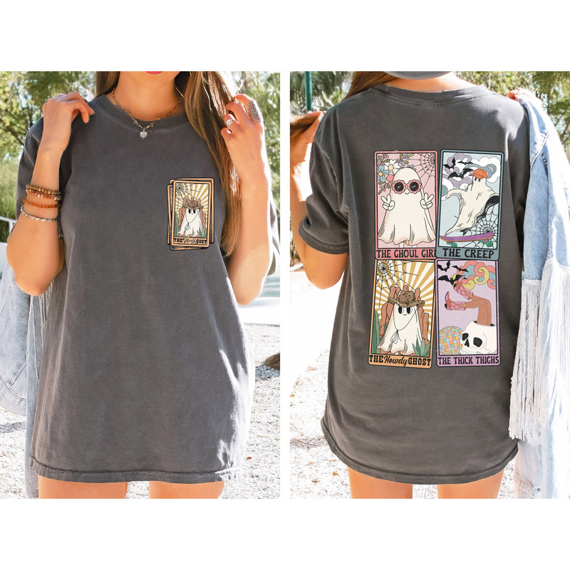 Ghost Tarot Cards Oversized Vintage T Shirt, Halloween Shirt, Comfort Colors Tshirt.jpg