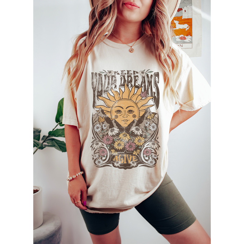 Keep Your Dreams Alive Oversized Vintage T-Shirt, Boho Sun Moon Shirt, Stay Positive Shirt.jpg