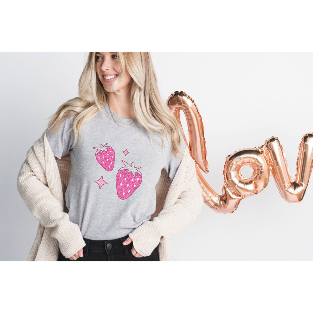 Strawberry Shirt, Cute Fruit Shirt, Botanical Shirt, Strawberry Tee, Cute Strawberry Shirt, Valentine Gift, Strawberry Lover, Gift For Her.jpg