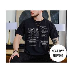uncle character sheet shirt, role playing game shirt, dungeons and dragons shirt, dungeon master gift, dnd uncle shirt,