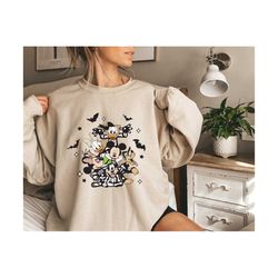 vintage disney mickey and friends halloween team sweatshirt, disney halloween shirt, halloween matching sweatshirt, wdw.