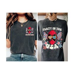deadpool party in the usa 4th of july shirt, avengers deadpool 3 shirt, superhero patriotic deadpool tee, superhero deap