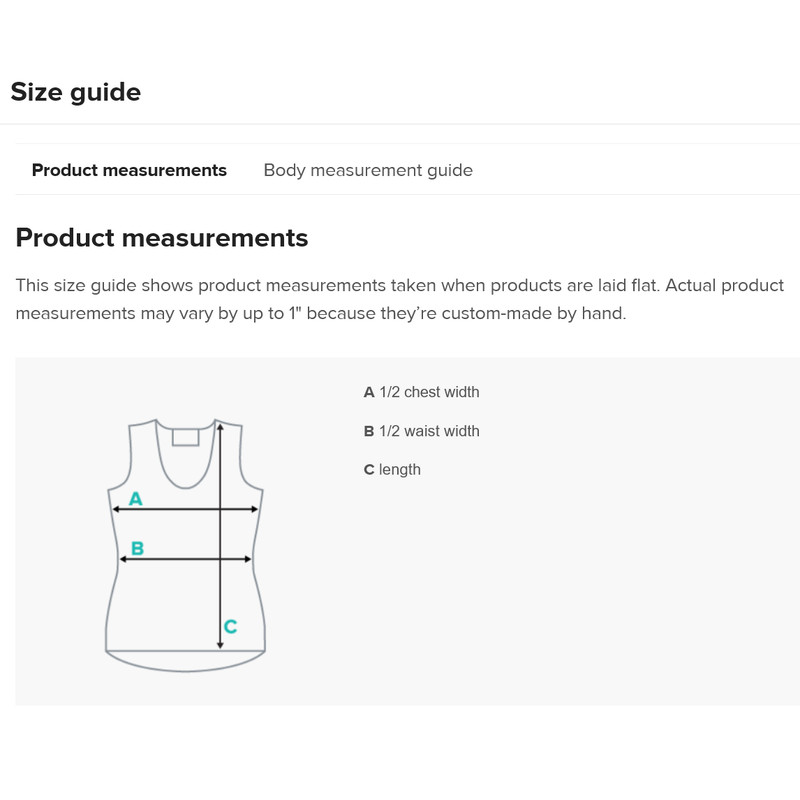mermaid tank top product measurement.png