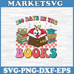 100 days in the books reading teacher 100th day of school svg, apple reading book svg, back to school svg