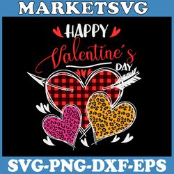 happy valentine's day with hearts svg, three leopard and plaid hearts svg, groovy valentine,  cricut, svg files
