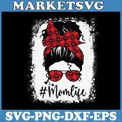 mom life messy bun heart glasses bleached mom valentines day svg, alentine's hearts blank messy bun hair svg