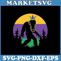 retro mardi gras bigfoot sasquatch svg, mardi gras beads, cricut, svg files, file for cricut, for silhouette, cut file