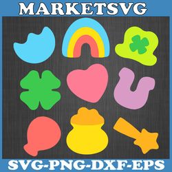 lucky charm patricks day pot of gold irish shamrock rainbow svg, st. patrick's day svg, rainbow with golden pot and four