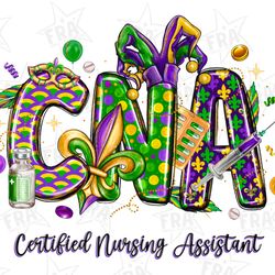 cna mardi gras certified nursing assistant png sublimation design download, mardi gras png, mardi gras nurse png, sublim