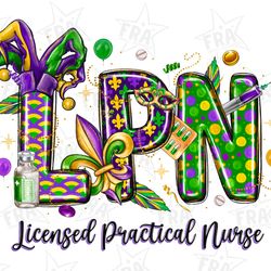 lpn licensed practical nurse mardi gras png sublimation design download, happy mardi gras png, mardi gras nurse png, sub