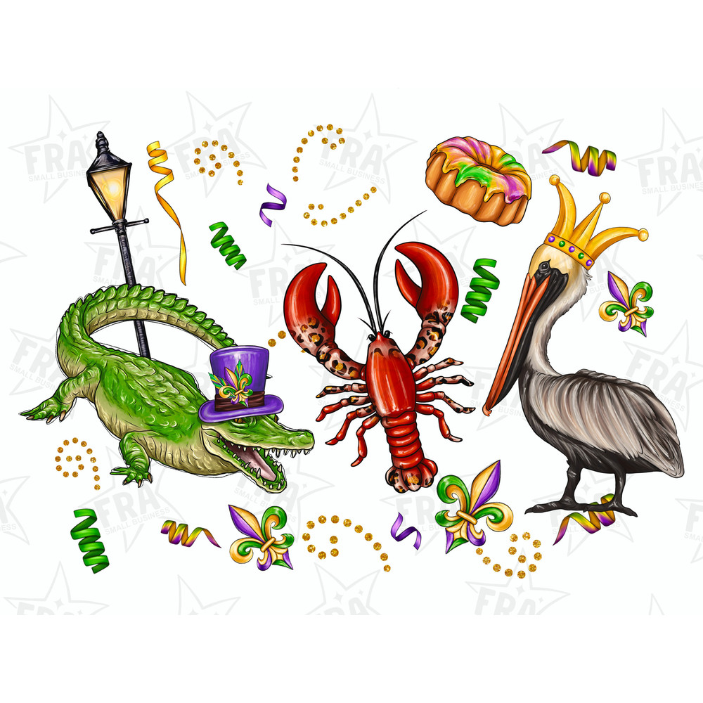 Mardi Gras alligator pelican crawfish sublimation design download, Mardi Gras png, Louisiana png,Fleur de Lis Png,sublimate designs download 1.jpg