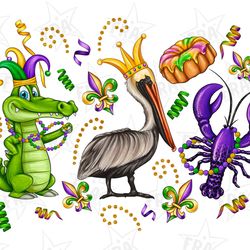 mardi gras alligator pelican crawfish sublimation design download, mardi gras png, louisiana png,fleur de lis png,sublim