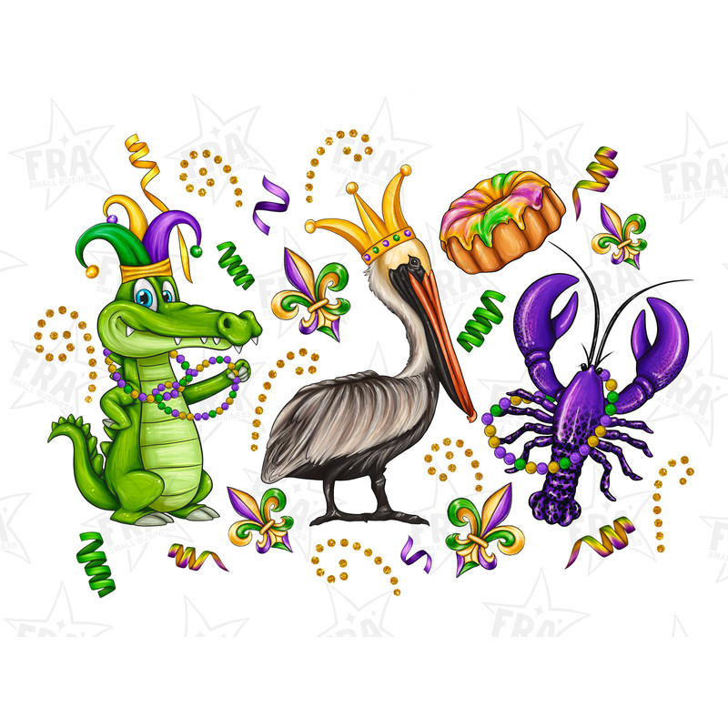 Mardi Gras alligator pelican crawfish sublimation design download, Mardi Gras png, Louisiana png,Fleur de Lis Png,sublimate designs download.jpg